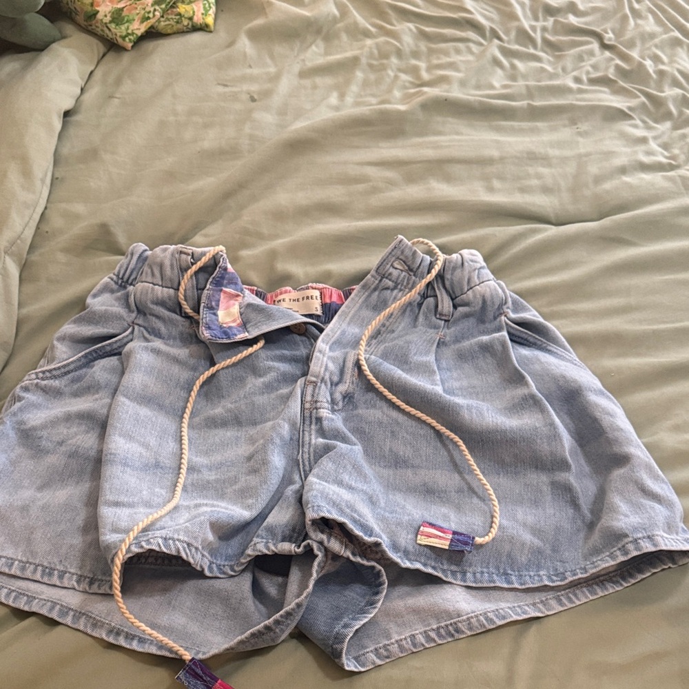 We The Free Light Blue Pleated Denim Shorts